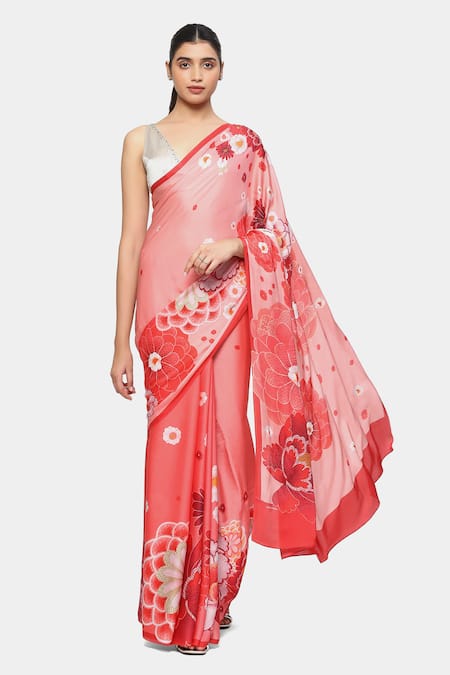 Women's Georgette Pink Solid Celebrity Saree With Blouse Piece