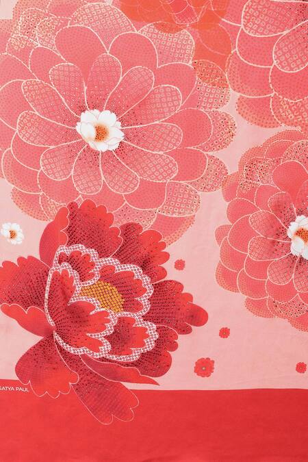 Satya Paul_Pink Satin, Georgette Stones Kyoto Kawaii Printed Saree With Running Blouse _at_Aza_Fashions