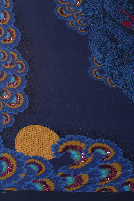 Satya Paul_Pink Crepe Kanagawa Printed Saree With Running Blouse _at_Aza_Fashions