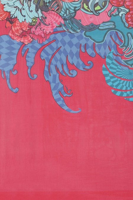 Satya Paul Blue Georgette Haiku Printed Saree With Running Blouse at Aza Fashions Satya Paul_Blue Georgette Haiku Printed Saree With Running Blouse _at_Aza_Fashions