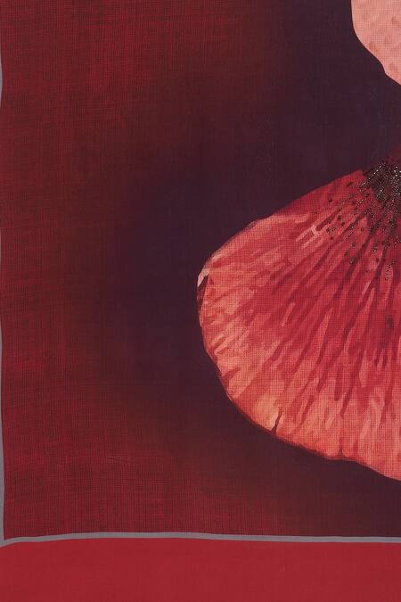 Satya Paul Red Crepe Stones Pounds Of Pansies Printed Saree With Running Blouse Piece at Aza Fashions Satya Paul_Red Crepe Stones Pounds Of Pansies Printed Saree With Running Blouse Piece _at_Aza_Fashions