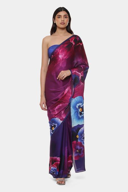 Buy Purple Satin Georgette All Queens Saree With Running Blouse Piece For  Women by Satya Paul Online at Aza Fashions.