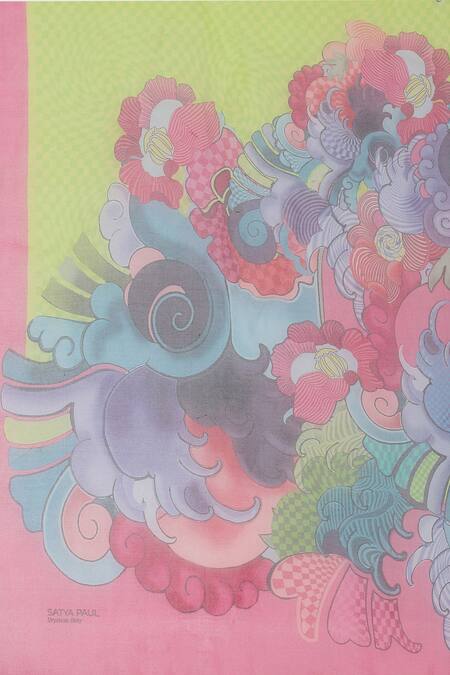 Satya Paul_Green Linen, Chiffon V-neck Love Printed Kurta Palazzo Set _at_Aza_Fashions