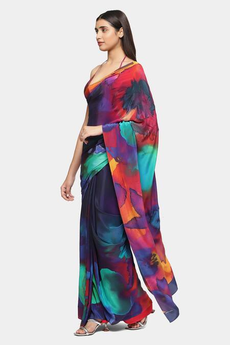 Satya Paul_Purple Crepe Sequins Nocturne Embellished Saree With Running Blouse_Online_at_Aza_Fashions