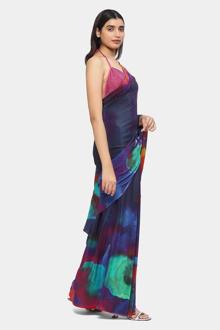 Buy_Satya Paul_Purple Crepe Sequins Nocturne Embellished Saree With Running Blouse_Online_at_Aza_Fashions
