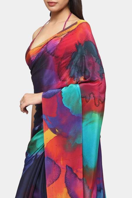 Shop_Satya Paul_Purple Crepe Sequins Nocturne Embellished Saree With Running Blouse_Online_at_Aza_Fashions