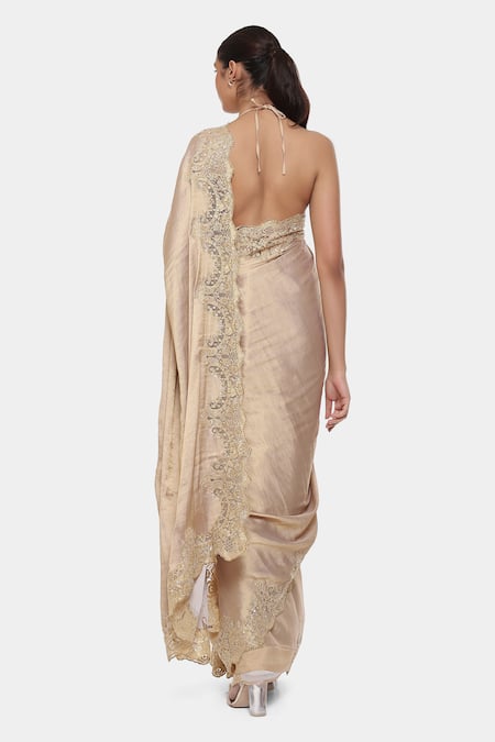 Shop Satya Paul Gold Tissue Embroidery Empire Saree With Running Blouse at Aza Fashions Shop_Satya Paul_Gold Tissue Embroidery Empire Saree With Running Blouse _at_Aza_Fashions
