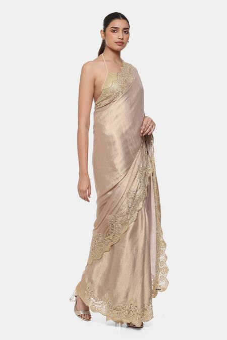 Buy Satya Paul Gold Tissue Embroidery Empire Saree With Running Blouse Online at Aza Fashions Buy_Satya Paul_Gold Tissue Embroidery Empire Saree With Running Blouse _Online_at_Aza_Fashions