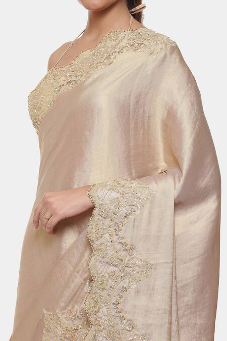 Shop Satya Paul Gold Tissue Embroidery Empire Saree With Running Blouse Online at Aza Fashions Shop_Satya Paul_Gold Tissue Embroidery Empire Saree With Running Blouse _Online_at_Aza_Fashions