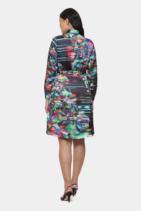 Shop_Satya Paul_Green Satin Collared Illusion Floral Print Dress _at_Aza_Fashions
