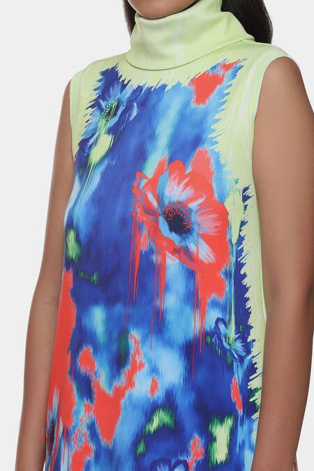 Shop_Satya Paul_Green Neoprene High Neck Athlete Abstract Print Dress _Online_at_Aza_Fashions
