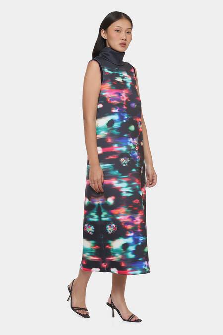 Buy Satya Paul Green Neoprene High Neck Abstract Print Dress Online at Aza Fashions Buy_Satya Paul_Green Neoprene High Neck Abstract Print Dress _Online_at_Aza_Fashions