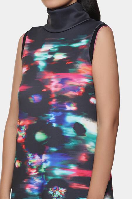 Shop Satya Paul Green Neoprene High Neck Abstract Print Dress Online at Aza Fashions Shop_Satya Paul_Green Neoprene High Neck Abstract Print Dress _Online_at_Aza_Fashions