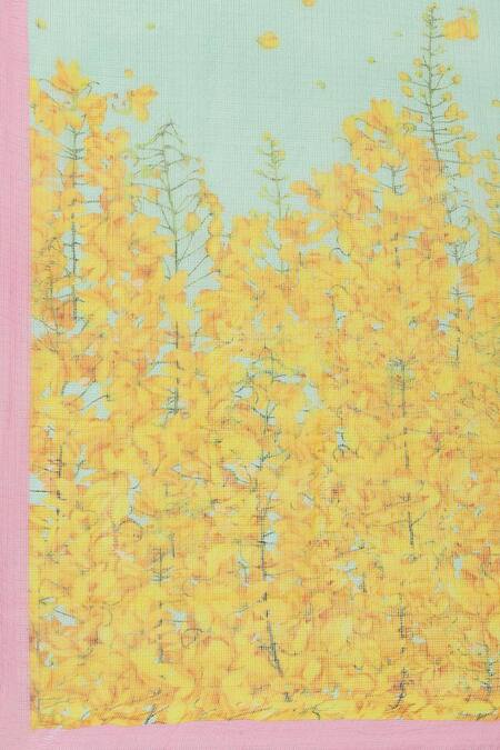 Buy Satya Paul Green Chanderi Split V-neck Floral Print Kurta Pant Set Buy_Satya Paul_Green Chanderi Split V-neck Floral Print Kurta Pant Set