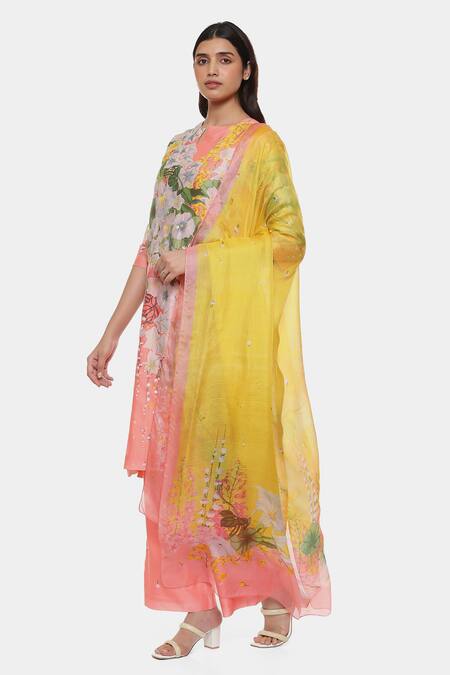 Buy_Satya Paul_Pink Chanderi Print Floral Love Kurta Pant Set _Online_at_Aza_Fashions