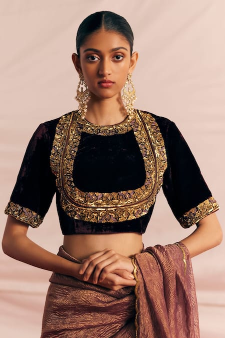 Mimamsaa_Purple Saree Tissue Silk Embroidered Sequin And Bushra Blouse & Set  _Online_at_Aza_Fashions