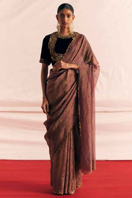 Buy Mimamsaa Purple Silk, Velvet Sequins Round Neck Bushra Floral Embroidered Blouse Online at Aza Fashions Buy_Mimamsaa_Purple Silk, Velvet Sequins Round Neck Bushra Floral Embroidered Blouse _Online_at_Aza_Fashions