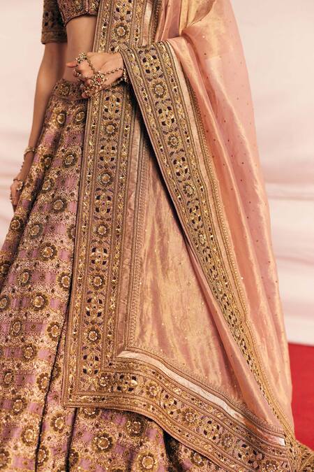 Buy_Mimamsaa_Purple Satin Silk Brocade Woven And Channan Jaal Bridal Lehenga Set  _Online_at_Aza_Fashions