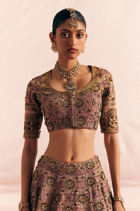 Mimamsaa_Purple Satin Silk Brocade Woven And Channan Jaal Bridal Lehenga Set  _at_Aza_Fashions