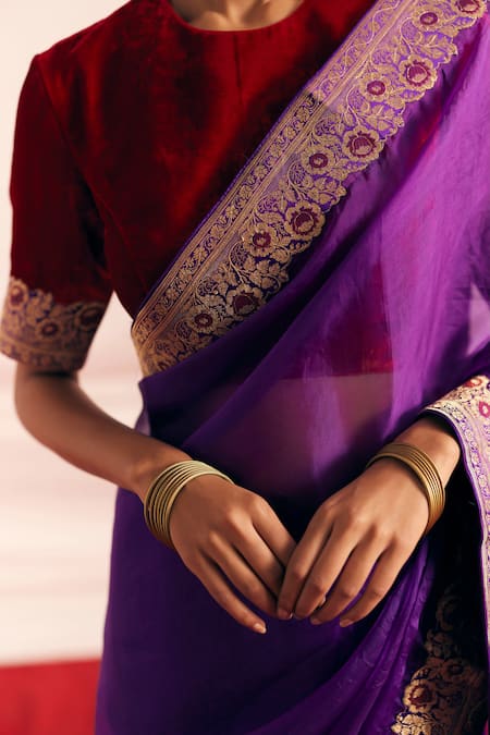 Buy_Mimamsaa_Purple Saree Silk Organza Woven And Hand Jheel Bordered & Blouse Set  _Online_at_Aza_Fashions
