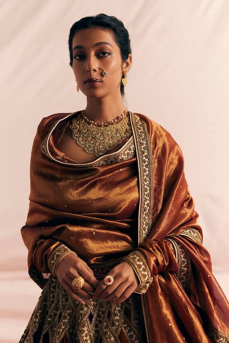 Mimamsaa Multi Color Silk Velvet Woven And Preet Block Bridal Lehenga Set at Aza Fashions Mimamsaa_Multi Color Silk Velvet Woven And Preet Block Bridal Lehenga Set _at_Aza_Fashions