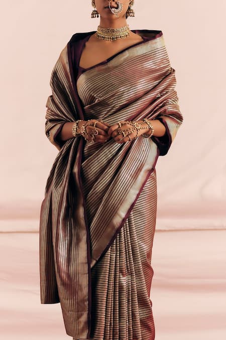 Mimamsaa Maroon Satin Silk Woven Ramnik Saree With Unstitched Blouse Piece Online at Aza Fashions Mimamsaa_Maroon Satin Silk Woven Ramnik Saree With Unstitched Blouse Piece _Online_at_Aza_Fashions