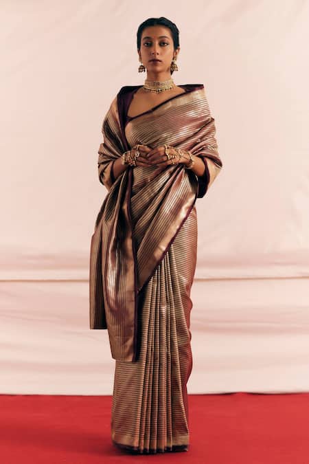 Buy Mimamsaa Maroon Satin Silk Woven Ramnik Saree With Unstitched Blouse Piece Online at Aza Fashions Buy_Mimamsaa_Maroon Satin Silk Woven Ramnik Saree With Unstitched Blouse Piece _Online_at_Aza_Fashions