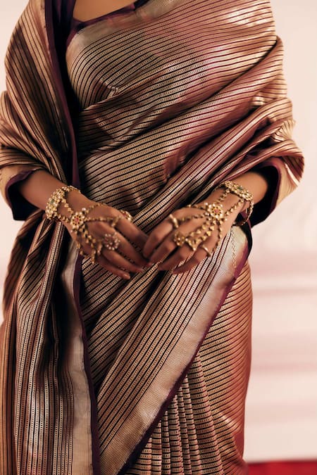 Mimamsaa Maroon Satin Silk Woven Ramnik Saree With Unstitched Blouse Piece at Aza Fashions Mimamsaa_Maroon Satin Silk Woven Ramnik Saree With Unstitched Blouse Piece _at_Aza_Fashions