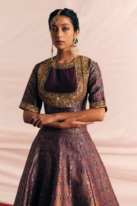 Buy Aamu Exports Women's Banarasi Brocade Silk Lehenga with Silk Blouse  Fabric (D-17, Peach and Green , Free Size) at Amazon.in