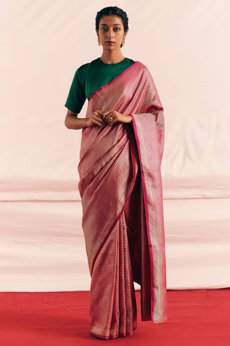 Mimamsaa Simrin Striped Woven Saree With Unstitched Blouse Piece 