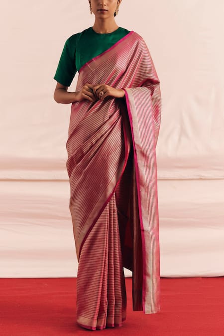 Mimamsaa Magenta Satin Silk Woven Simrin Saree With Unstitched Blouse Piece Online at Aza Fashions Mimamsaa_Magenta Satin Silk Woven Simrin Saree With Unstitched Blouse Piece _Online_at_Aza_Fashions