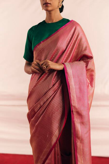 Buy Mimamsaa Magenta Satin Silk Woven Simrin Saree With Unstitched Blouse Piece Online at Aza Fashions Buy_Mimamsaa_Magenta Satin Silk Woven Simrin Saree With Unstitched Blouse Piece _Online_at_Aza_Fashions