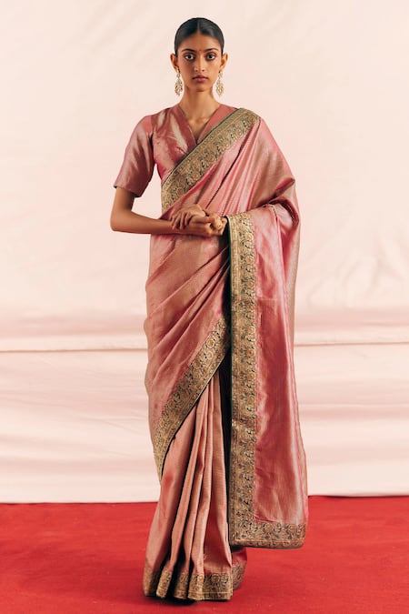 Buy Magenta Satin Silk Veera Border Saree With Unstitched Blouse Piece For  Women by Mimamsaa Online at Aza Fashions.