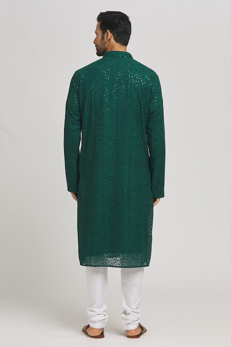 Aham-Vayam Festive Embroidered Cotton Kurta & Churidar Set 