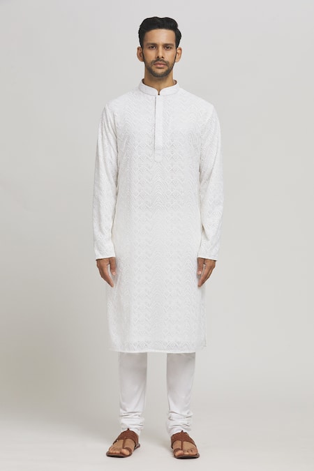 Aham-Vayam_White Cotton Sequins, Embroidery Kurta And Churidar Set For Kids_Online_at_Aza_Fashions