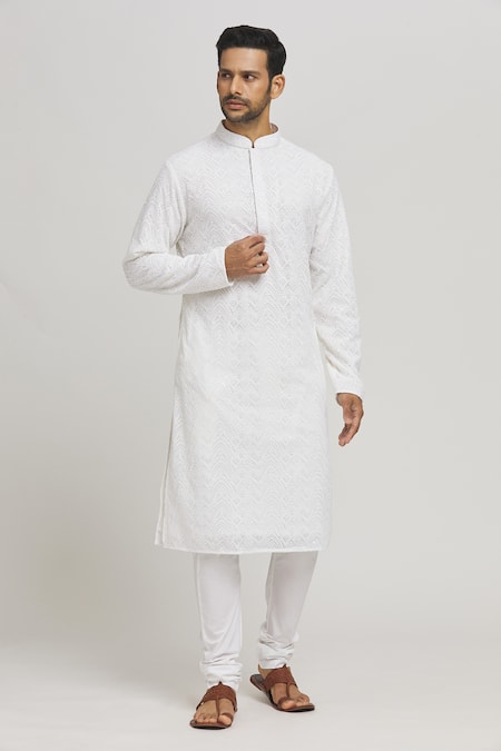Buy_Aham-Vayam_White Cotton Sequins, Embroidery Kurta And Churidar Set For Kids_Online_at_Aza_Fashions