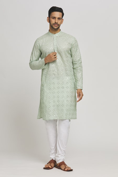 Aham-Vayam Heera Cotton Embroidered Kurta & Churidar Set 