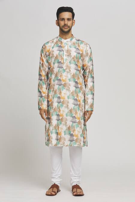 Aham-Vayam_Multi Color Cotton Sequins Rang Embroidered Kurta And Churidar Set _Online_at_Aza_Fashions