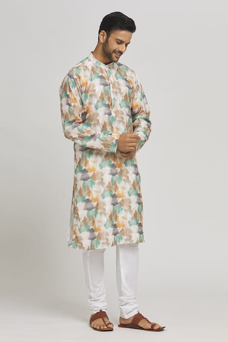 Buy_Aham-Vayam_Multi Color Cotton Sequins Rang Embroidered Kurta And Churidar Set _Online_at_Aza_Fashions