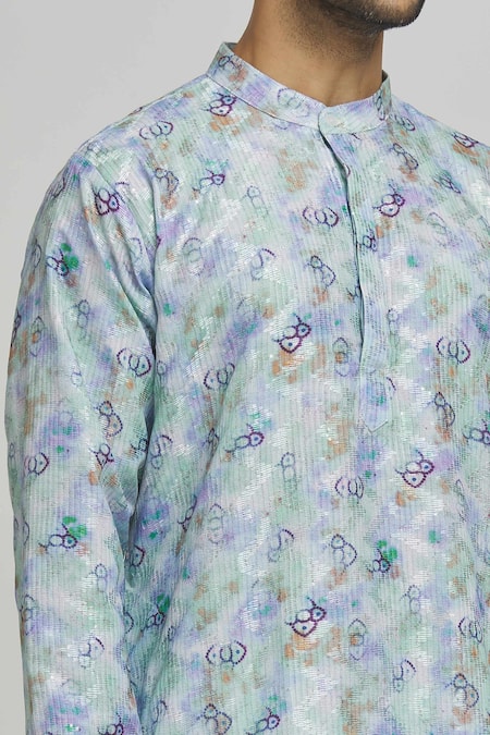 Shop_Aham-Vayam_Multi Color Cotton Sequins Phoolwan Embroidered Kurta And Churidar Set _Online_at_Aza_Fashions