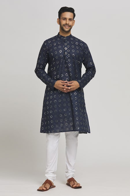 Aham-Vayam Heera Sequins Work Cotton Kurta & Churidar Set 