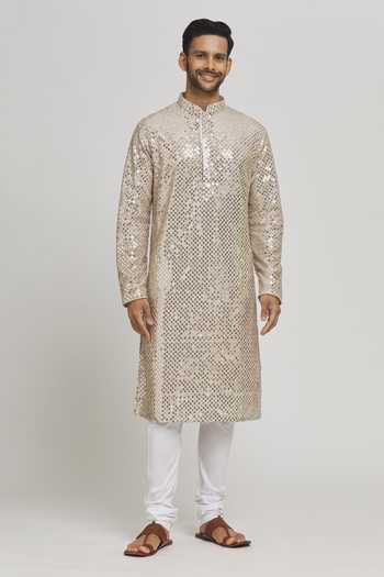 Buy Aham-Vayam Ivory Cotton Sequins, Embroidery Dhoomdhaam Kurta And Churidar Set at Aza Fashions Buy_Aham-Vayam_Ivory Cotton Sequins, Embroidery Dhoomdhaam Kurta And Churidar Set _at_Aza_Fashions