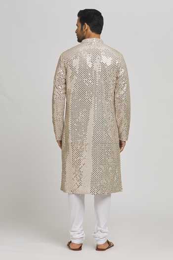 Shop Aham-Vayam Ivory Cotton Sequins, Embroidery Dhoomdhaam Kurta And Churidar Set at Aza Fashions Shop_Aham-Vayam_Ivory Cotton Sequins, Embroidery Dhoomdhaam Kurta And Churidar Set _at_Aza_Fashions