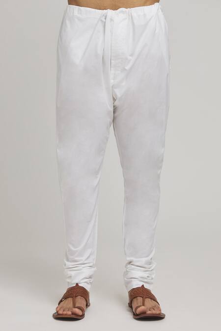 Aham-Vayam_Ivory Cotton Sequins, Embroidery Rajaji Kurta And Churidar Set _at_Aza_Fashions