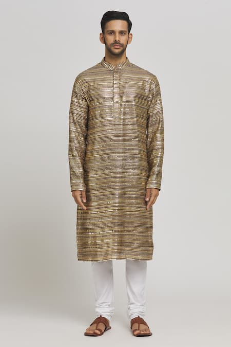 Aham-Vayam Brown Cotton Sequins, Embroidery Sona Chaandi Kurta And Churidar Set Online at Aza Fashions Aham-Vayam_Brown Cotton Sequins, Embroidery Sona Chaandi Kurta And Churidar Set _Online_at_Aza_Fashions