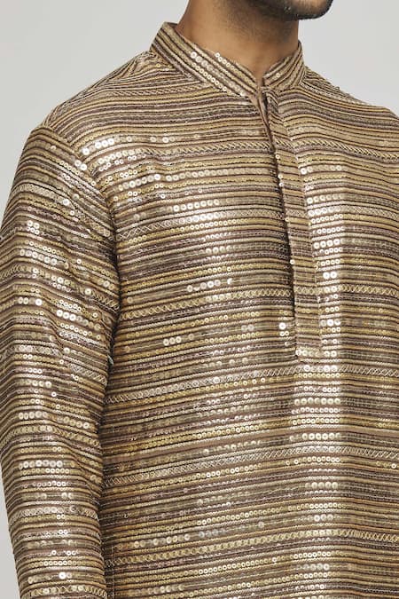 Shop Aham-Vayam Brown Cotton Sequins, Embroidery Sona Chaandi Kurta And Churidar Set Online at Aza Fashions Shop_Aham-Vayam_Brown Cotton Sequins, Embroidery Sona Chaandi Kurta And Churidar Set _Online_at_Aza_Fashions