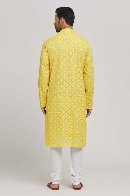 Aham-Vayam Phoolpatti Embroidered Cotton Kurta & Churidar Set 