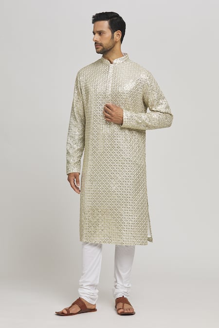 Aham-Vayam Swarna Embroidered Cotton Kurta & Churidar Set 