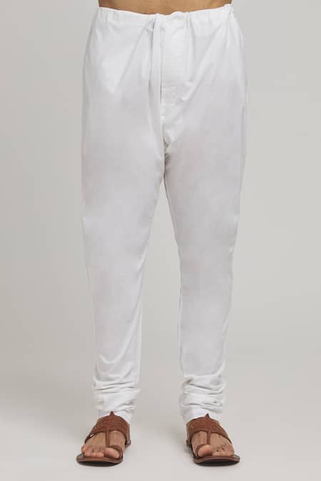 Aham-Vayam_Ivory Cotton Mirrors, Embroidery Swarna Kurta And Churidar Set _at_Aza_Fashions