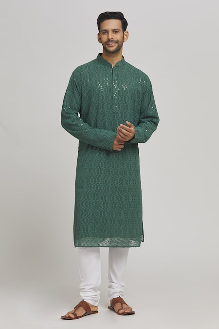 Aham-Vayam Lehar Embroidered Cotton Kurta & Churidar Set 